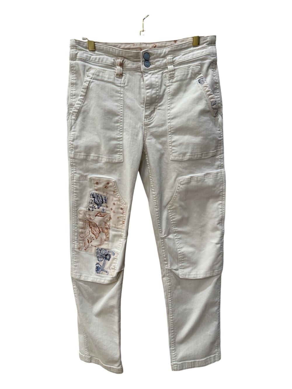 Anthropologie Pilcro Patchwork Utility Cargo Jeans Cream/White